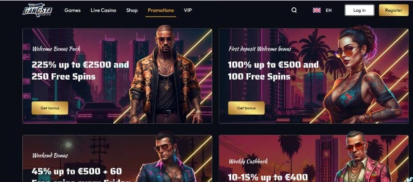 Bonus thumbnail showing animated designs with gangsta for the casino promotional offers.