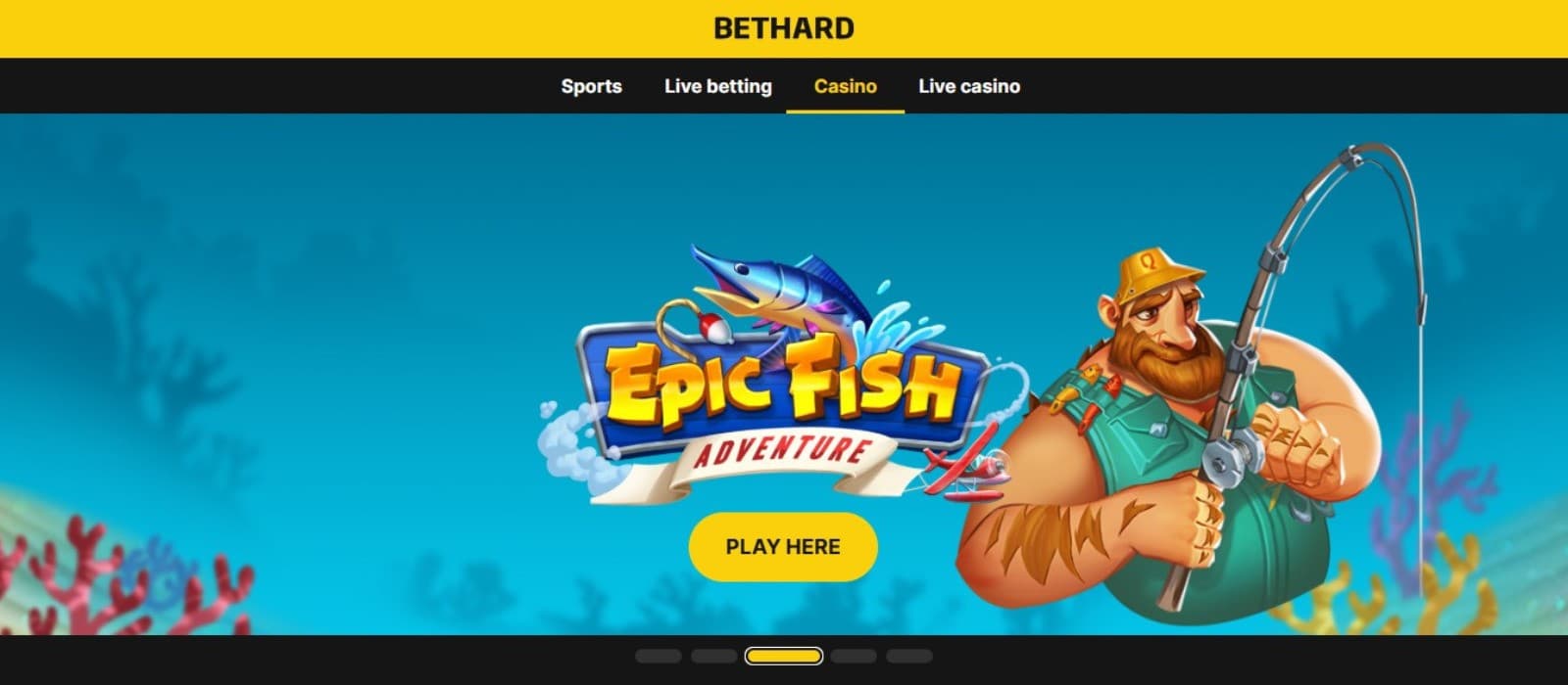 Bethard Casino's homepage, showing the game tabs and an avatar. 