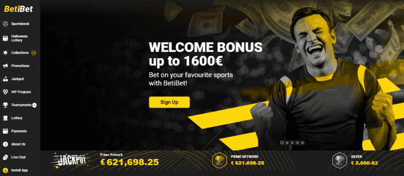 BetiBet Casino offers a 100% bonus of up to €1600 on your first sports betting deposit.