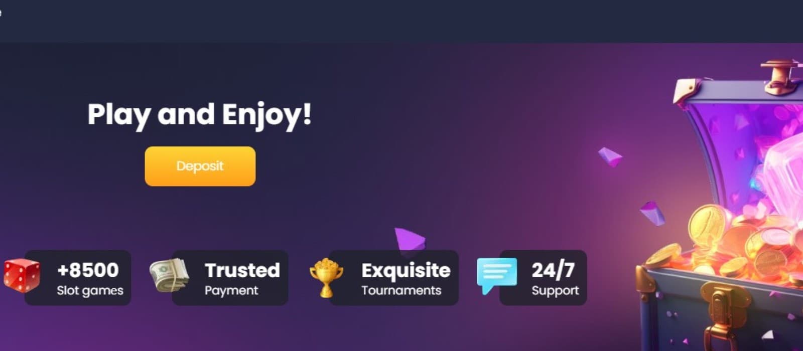 The landing page of BetyBet Casino showcases the unique features of the casino, such as game library, payment options, tournament, and customer support.