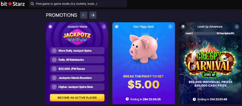 A selection of bonuses that BitStarz Casino currently offers.