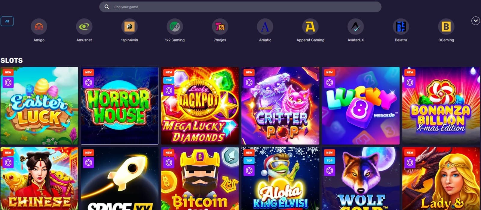  The games page of Bitcoincasino.io presents a range of highly sought-after slot games, such as Easter Luck, Horror House, and more.