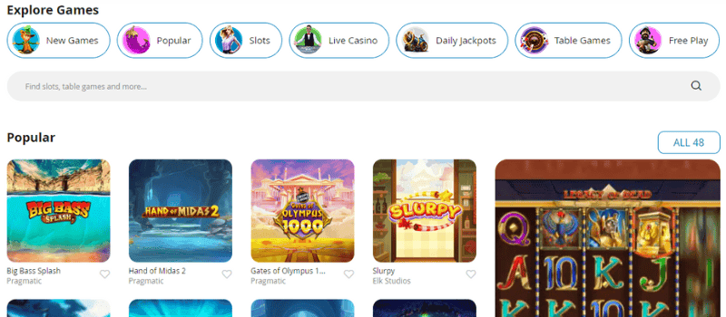 A vibrant collection of online slot games at CasiGO Casino, featuring diverse themes, exciting bonus rounds, and captivating graphics.