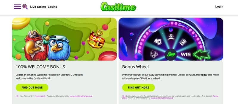 Casilime Casino Bonuses: Up to €30,000 Cash Giveaway, Welcome Package, Daily Bonus Wheel, Weekly Cash Giveaways, Loyalty Points & More!