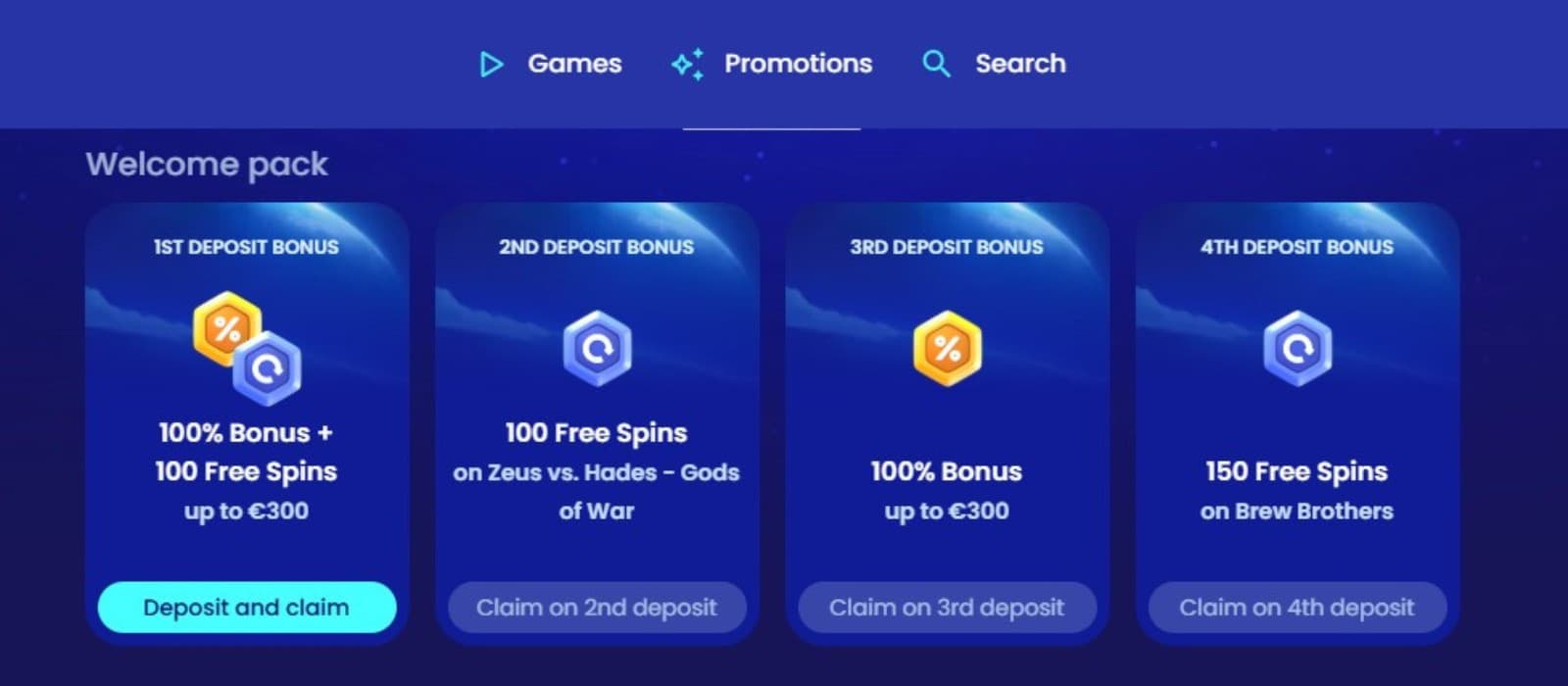 The landing page of Casoo Casino presents the welcome package spread across the first four deposits.