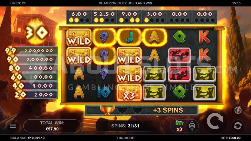 Free Spins bonus game with five wild symbols on the reels.