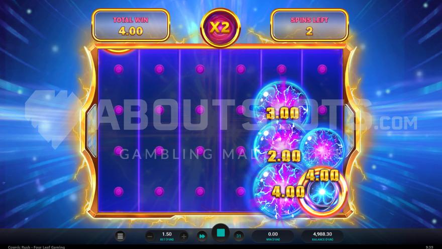 Bonus game with a 2X win multiplier located above the reels.