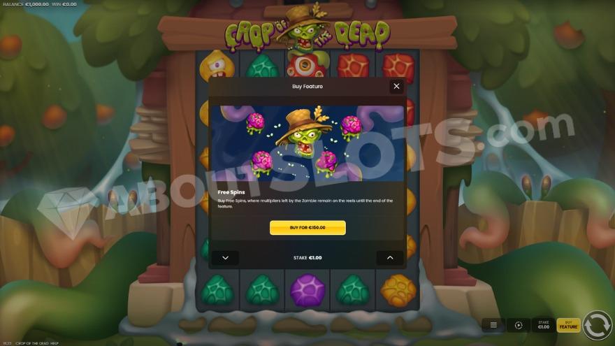 Bonus buy feature with an option to buy a free spins feature activation for 150X the bet.