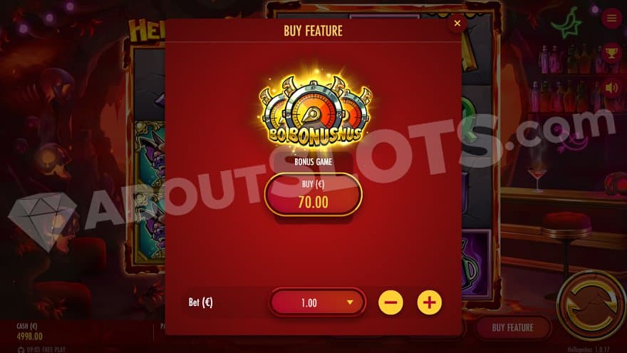 A menu offering the Free Spins for 70X the bet.