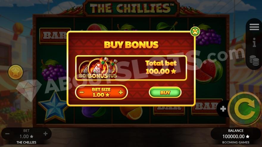 Bonus buy feature with one option to buy the bonus game instantly for 100X the bet.