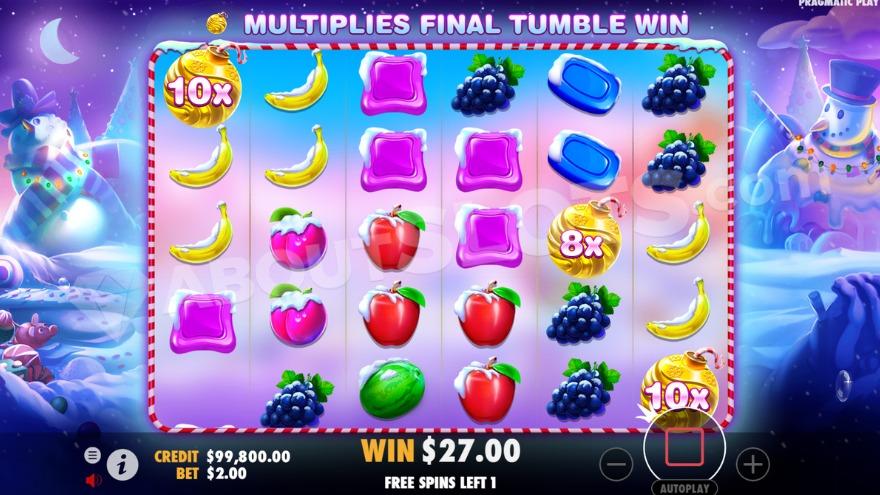 An image of the Free Spins view with golden multiplier symbols