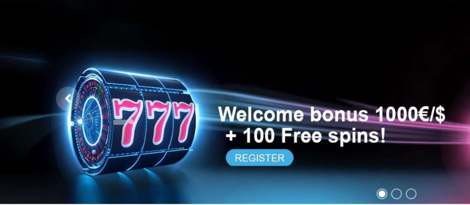  The landing page of Evolve Casino shows the welcome bonus of up to 1000 euros and 100 free spins.