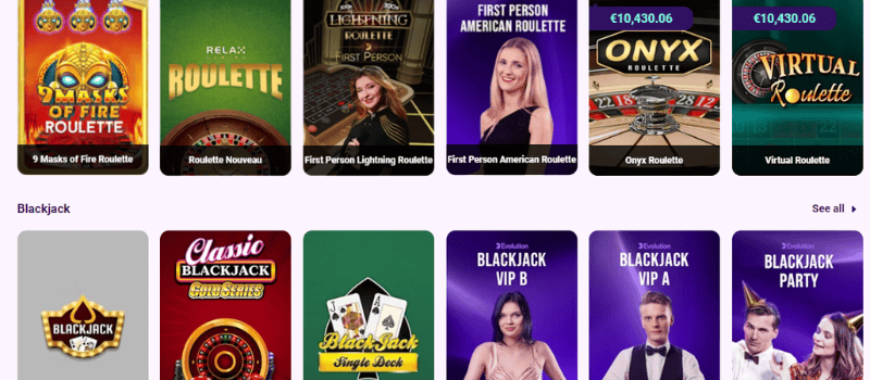 Selection of table games offered by SlotBox Casino.