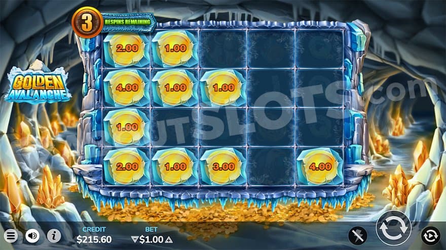 Ten gold coin symbols on the reels in the respins feature.