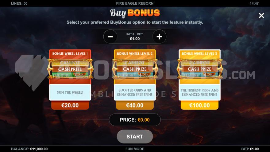 Bonus buy feature with three options to choose from.