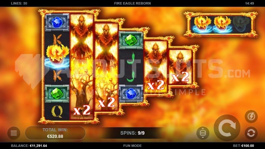 Free Spins feature with five expanded phoenix symbols.