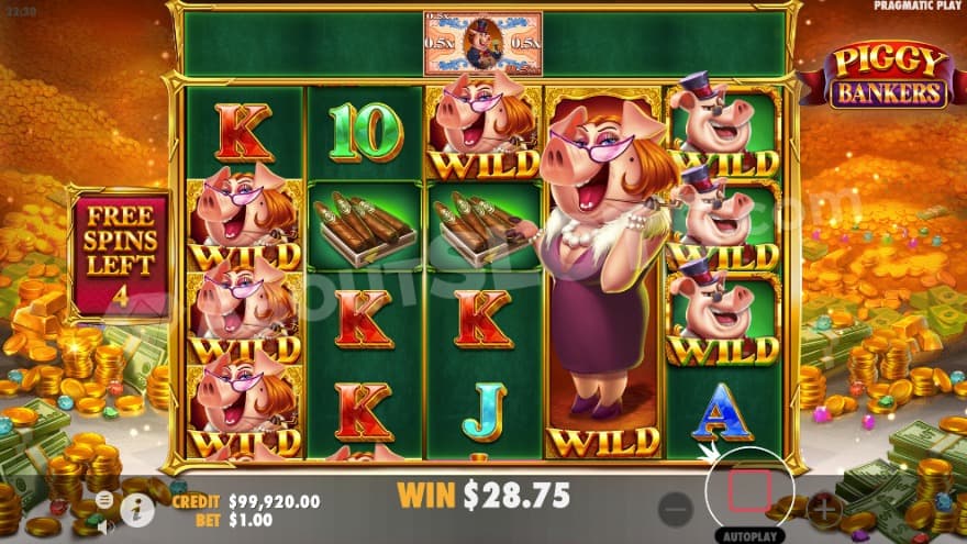 Free Spins bonus game with a big win occurring on the reels.