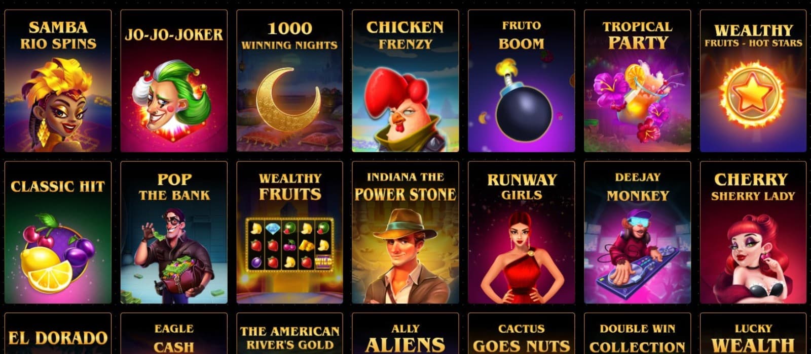 The games page of FreeSpin Casino presents a diverse range of casino games, such as Samba Rio Spins, Jo-Jo Joker, and more.