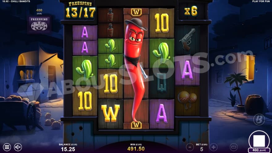 An image of the Free Spins feature, taking place at night time