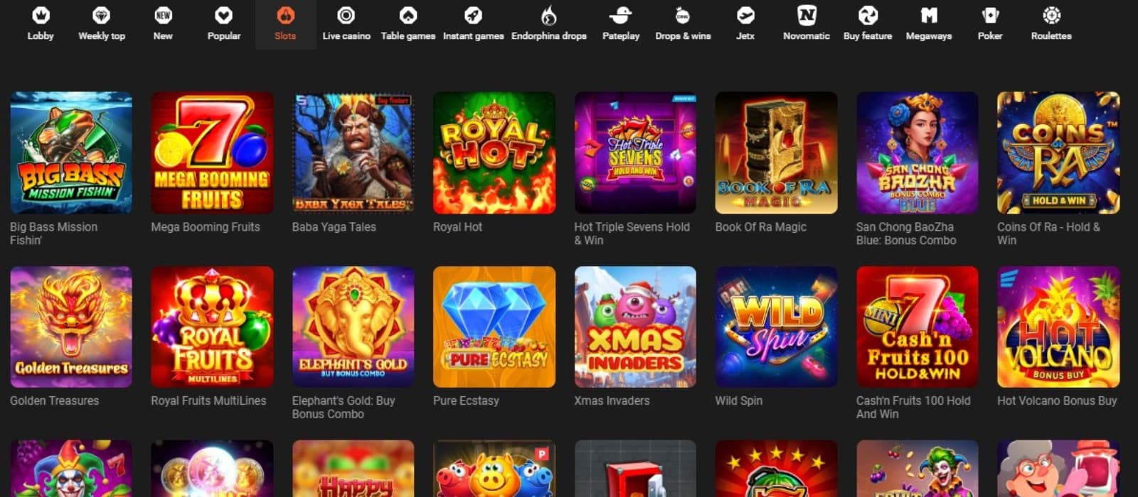 The games page of GG.bet Casino displays a diverse selection of slot games, such as Big Bass Mission Fishin’, Mega Booming Fruits, and more.