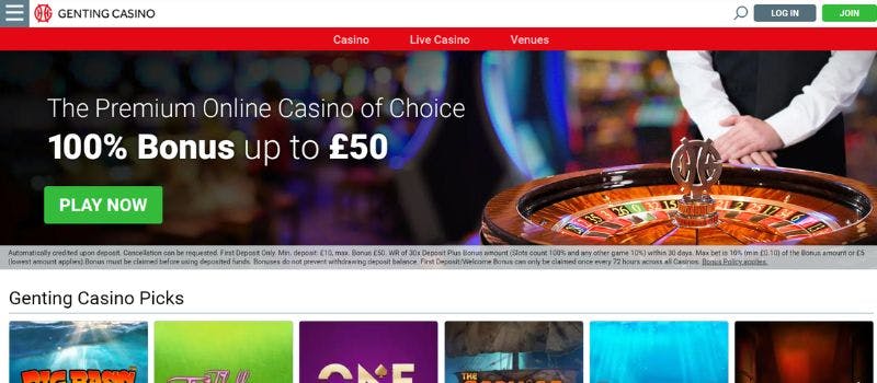 Genting Casino login and sign up page.