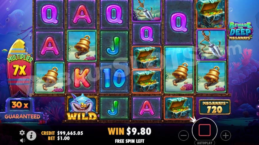 Even Deeper Free Spins feature being active with a 7X total multiplier.