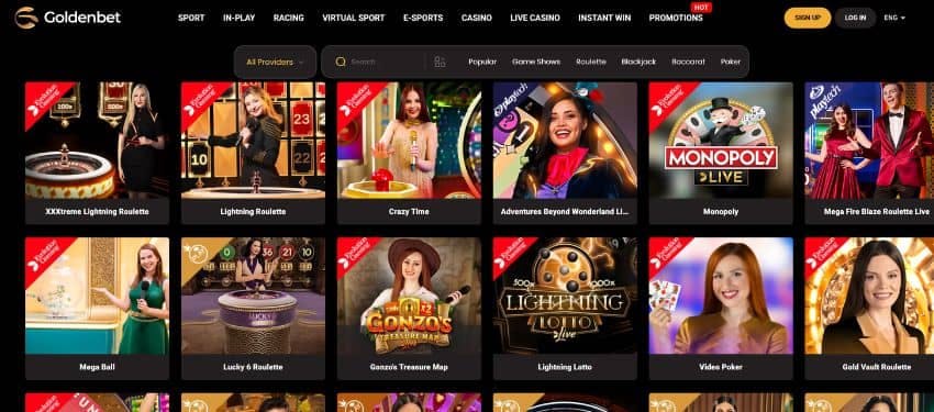 Thumbnail of different live casino games with animated images 