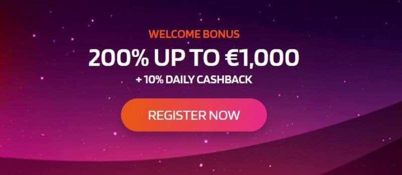  A banner displays the welcome bonus of 200% up to 1000 euros offered by HappySpins Casino.