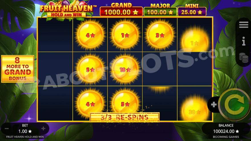 Hold and Win feature with seven cash symbols on the reels.