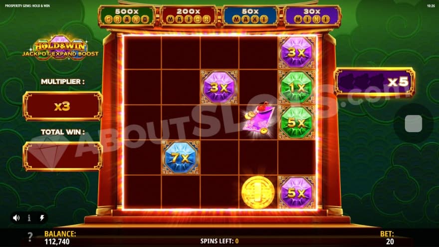 Hold and win Feature Frenzy feature with four jackpots shown above the reels.