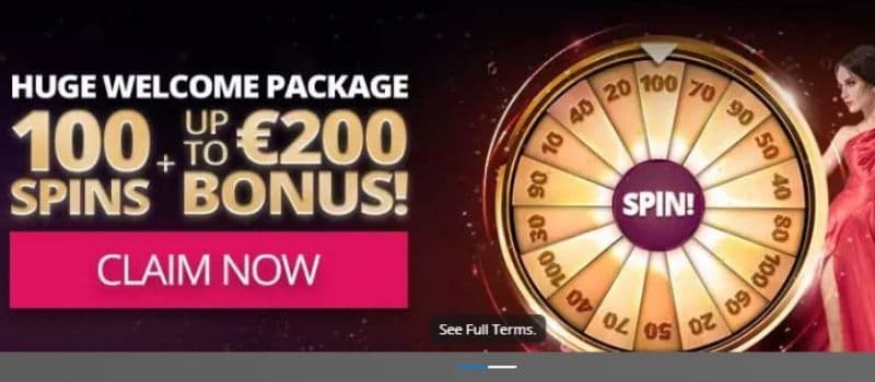 A banner displays the welcome bonus of Hopa Casino by the side of a female spinning the fortune wheel.