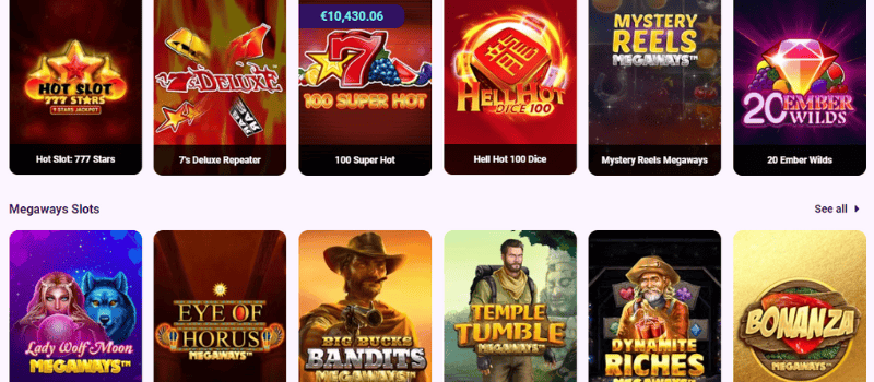 A diverse range of slot games offered by SlotBox Casino.