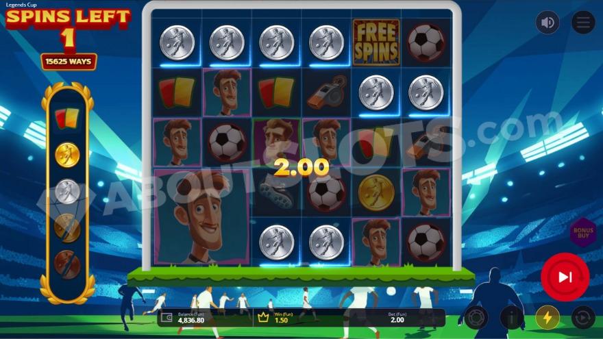 Free Spins bonus game with the removed symbols being showed on the left.