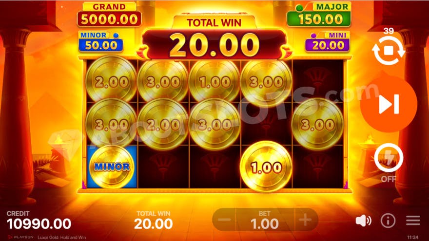 Hold and Win feature where you can see the different Jackpots at the top.