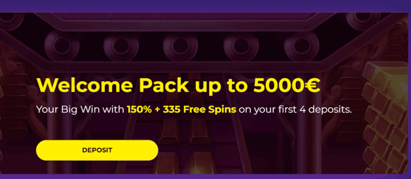 JackTop Casino welcome bonus offering up to €5,000 and 335 free spins.