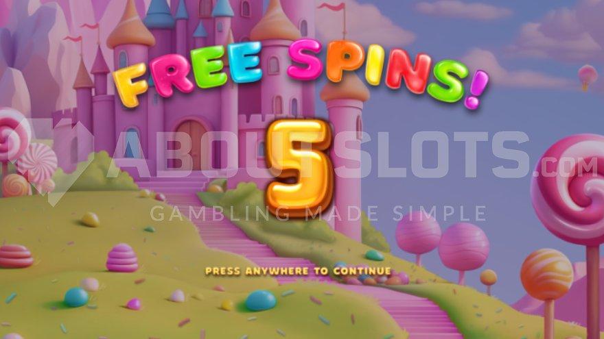 An intro screen for winning 5 free spins.