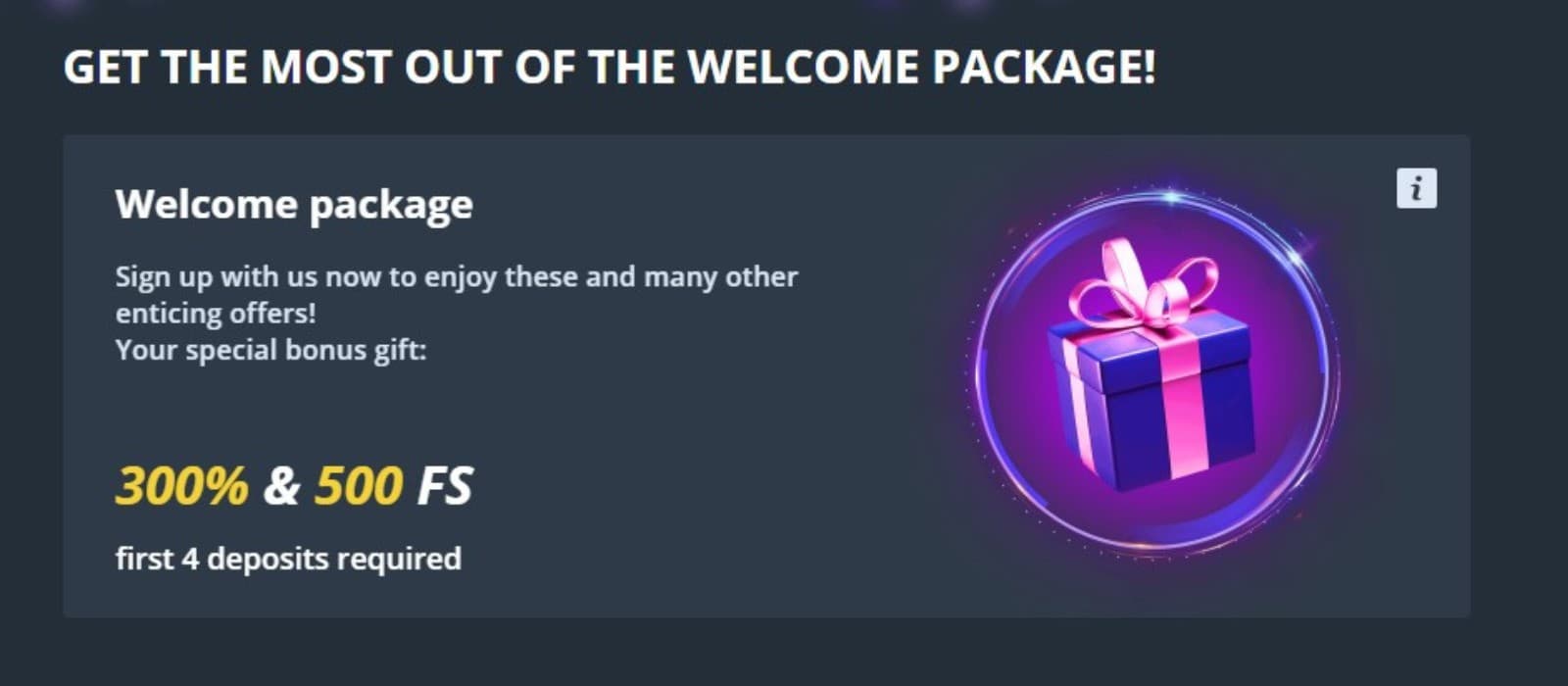 The promotions page of JetCasino presents the welcome package of 300% bonus match and 500 Free spins.