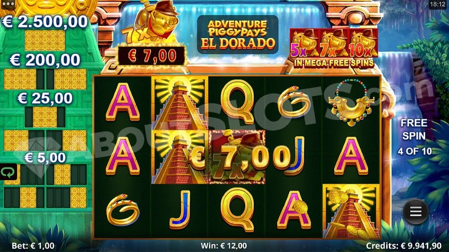 A €7 win on the fourth free spins of 12.