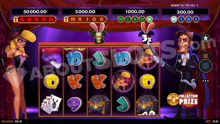 A casino slot with a magician and his helper.