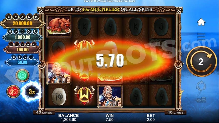 A 5.70 win in the Multiplier Free Spins. 