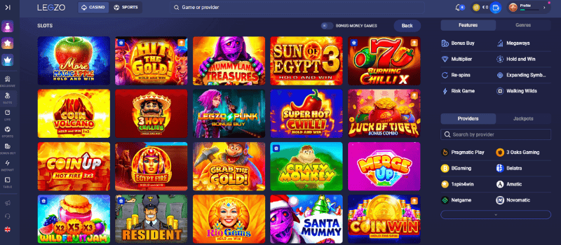 Colorful slot machine logos on a dark background.