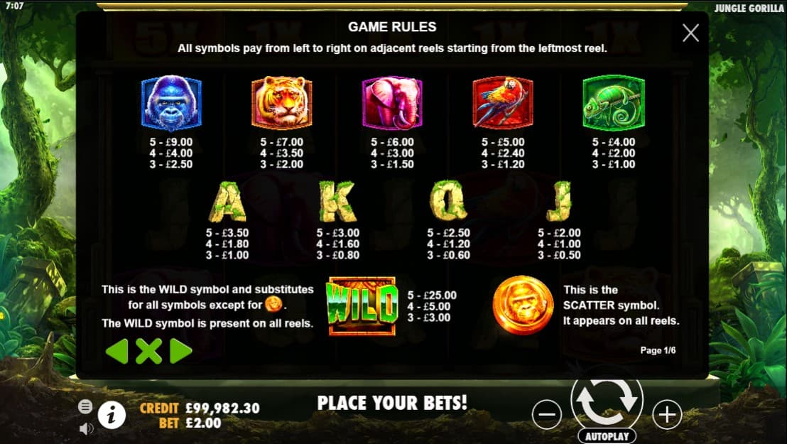 jungle-gorilla-slot-paytable