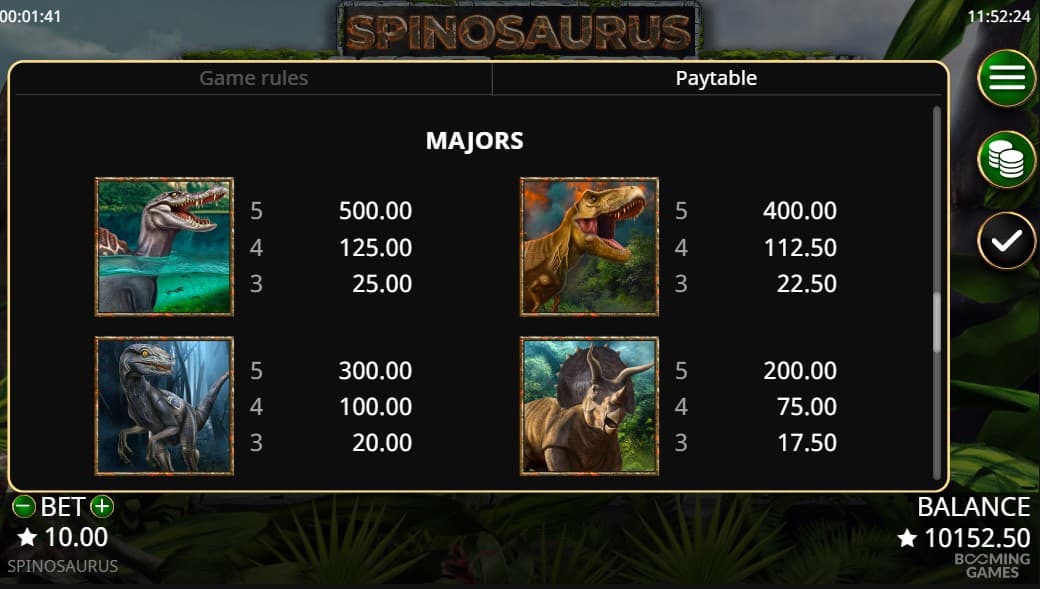 Spinosaurus Slot Paytable