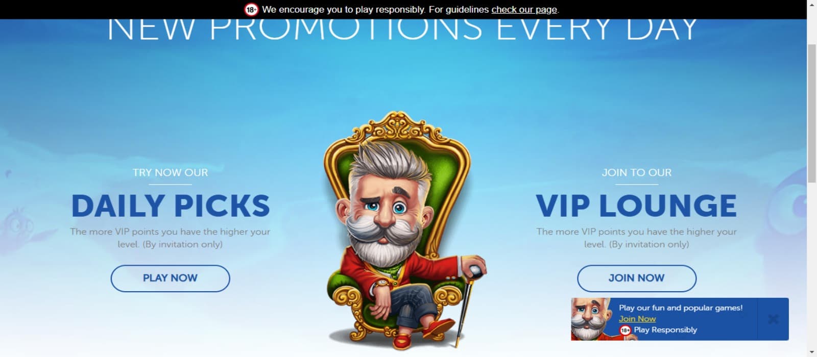 LuckyLouis Casino promotions page with the various offer banners and the sitting mascot of the casino