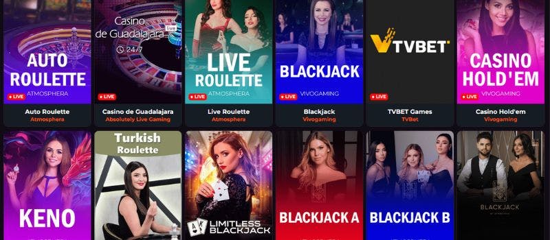 Some of the live casino games available at Rakoo Casino.
