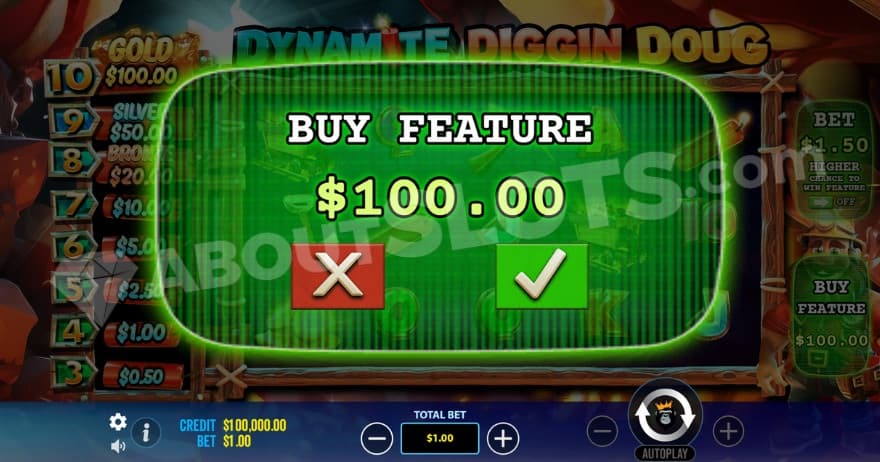 Bonus buy feature with an option to buy the bonus game for 100X the bet.