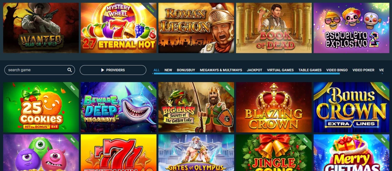 The games page of MondCasino showcases a selection of slot games, such as Book of Dead, 25 Cookies, and more.