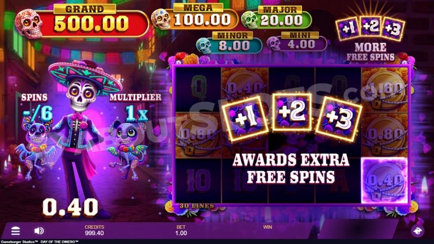 A screenshot of the free spins entry screen