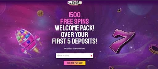 Welcome bonus offer at Overload Casino.