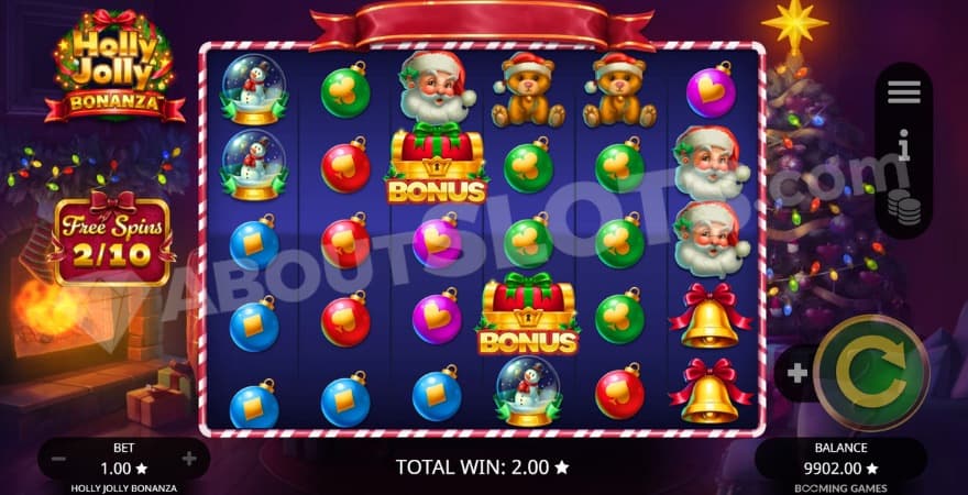 Free Spins bonus game with two scatter symbol on the reels.